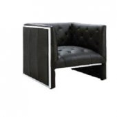 Black Full Leather Modern 3Pc Sofa Set w/Chrome Accent Lines