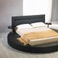 Black Leatherette Round Platform Bed w/Attached Nightstands