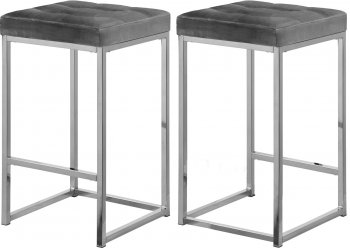 Nicola Counter Stool 904 Set of 2 Grey Velvet Fabric -Meridian [MRBA-904 Nicola Grey]