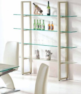 D107 Shelf Unit w/4 Glass Shelves & Beige Frame