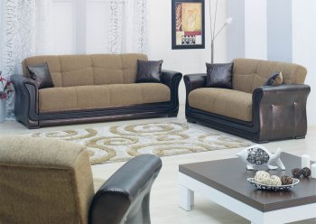 Fabric & Dark Vinyl Two-Tone Modern Sofa Bed w/Optional Items [MYSB-Milano]