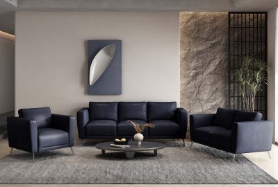 Astonic Sofa LV00212 in Blue Leather by Mi Piace w/Options