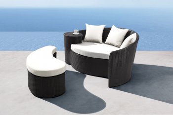 Black & White Modern 2pc Outdoor Sofa & Ottoman Set [ZOUT-Curacao-701190]