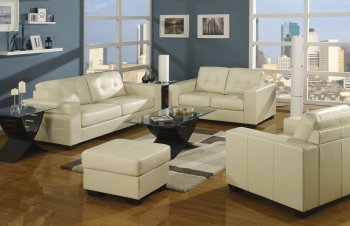 Ivory Bonded Leather Contemporary Living Room w/Tufted Backs [HLS-L223]