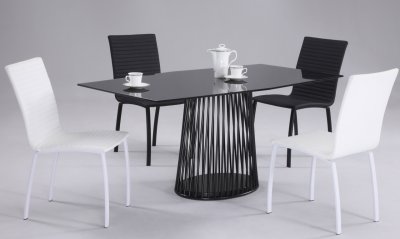 Black Glass Top & Metal Mesh Base Modern 5Pc Dining Set