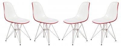 Cresco Set of 4 Dining Chairs CR19WR in White & Red - LeisureMod