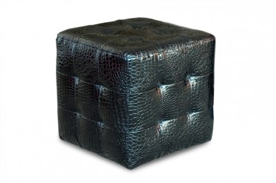 Black Crocodile Pattern Vinyl Modern Tufted Cube Accent Ottoman