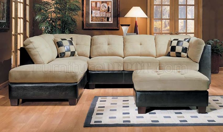 microsuede and leather two tone sectional sofa