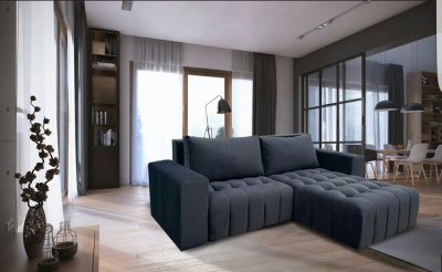 Neo Sectional Sofa in Black Fabric by ESF w/Bed & Storage