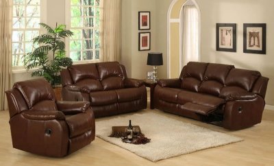 Brown Color Bonded Leather Upholstery Living Room Set