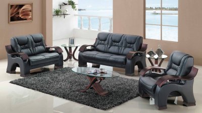 9026 Sofa in Black Faux Leather w/Options