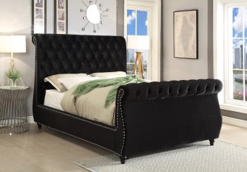 Dakota Bed in Black Velvet Fabric by Meridian w/Options [MRB-Dakota Black]