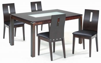 Dark Walnut Dining Table with Glass Inlay & Optional Chairs [NSDS-WE46280]