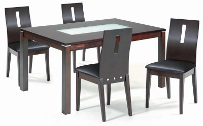 Dark Walnut Dining Table with Glass Inlay & Optional Chairs