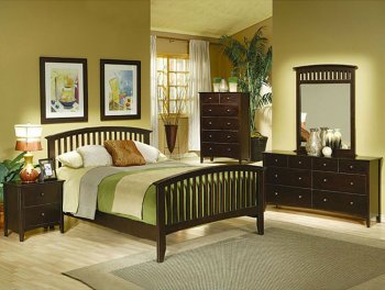 Cappuccino Finish Contemporary Bedroom with Arched Shape Bed [CRBS-185-200471]