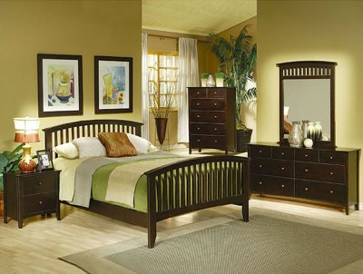 Cappuccino Finish Contemporary Bedroom with Arched Shape Bed