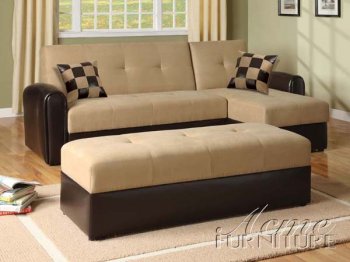 Sand Microfiber Reversible Adjustable Sectional Sofa w/Ottoman [AMSS-05775-Lakeland]