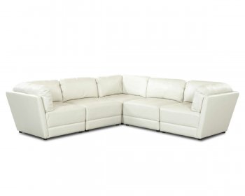 White Bonded Leather Stylish Sectional Sofa w/Tufted Seats [MCSS-Genera White]