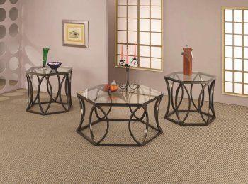 Glass Top & Bronze Tone Metal Base Modern 3Pc Coffee Table Set [CRCT-701395]