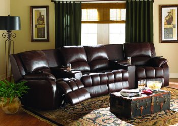 Brown Leatherette Home Theater Sectional W/Motorized Recliners [CRSS-354-600311]