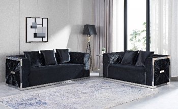 LCL-012 Sofa & Loveseat Set in Black Velvet [BDS-LCL-012 Black]