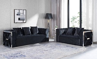 LCL-012 Sofa & Loveseat Set in Black Velvet