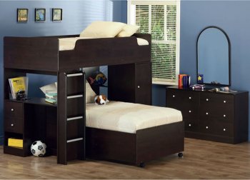 Dark Cappuccino Finish Kids Contemporary Loft Bed w/Study Desk [CRBS-236-400227-Mates]