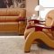 Camel Bonded Leather Modern Sofa w/Wooden Arm Rests