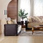 Beige Fabric & Dark Leather Base Convertible Sofa Bed w/Storage