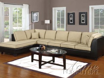 Khaki Fabric & Espresso Vinyl Modern Sectional Sofa w/Options [AMSS-15260-Cadee]