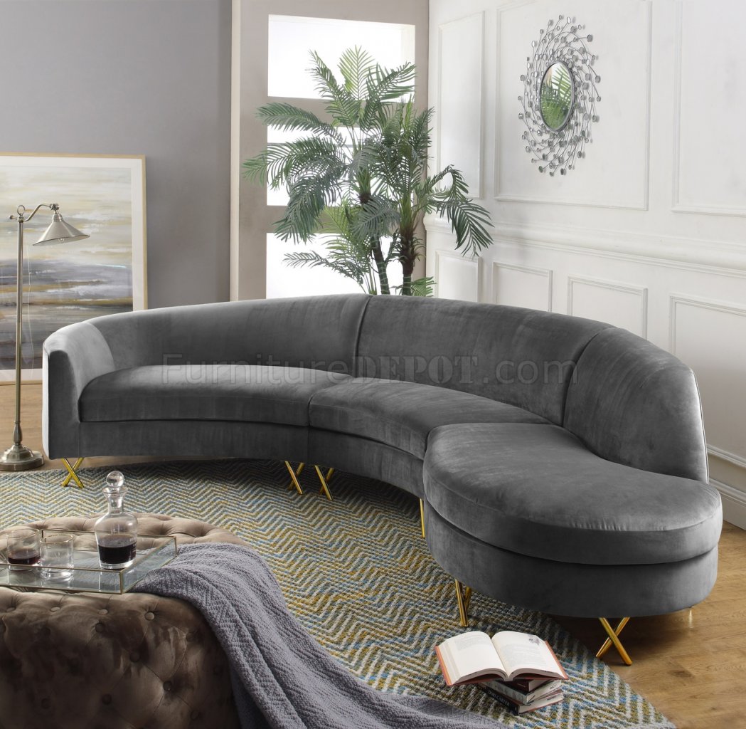 Serpentine Sectional Sofa 671 in Grey Velvet Fabric by Meridian