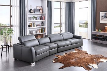 312 Sectional Sofa in Dark Grey Leather by ESF w/Bed & Recliner [EFSS-312 Dark Grey]