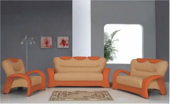 Orange and Beige Two-Tone Leather Living Room Sofa w/Options [EFS-203]