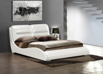 Romney Upholstered Bed by Acme in White Leatherette [AMB-24720 Romney]