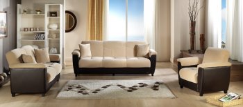 Cream Microfiber & Bonded Leather Base Sofa Bed w/Storage [IKSB-ASPEN-Cream]