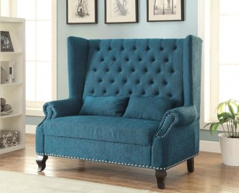 Alcacer Accent Loveseat Bench CM-BN6223 in Dark Teal Fabric [FAS-CM-BN6223TL-Alcacer Teal]