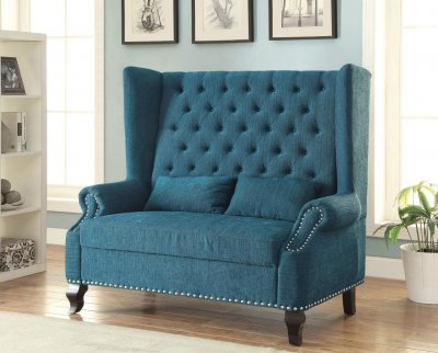 Alcacer Accent Loveseat Bench CM-BN6223 in Dark Teal Fabric