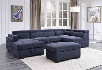 Nekoda Sleeper Sectional Sofa 55520 in Navy Blue Fabric by Acme [AMSS-55520 Nekoda]