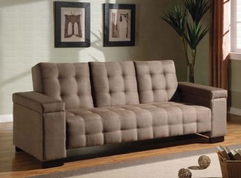 Tan Microfiber Contemporary Sofa Bed w/Pull Down Table [CRSB-230-300146]