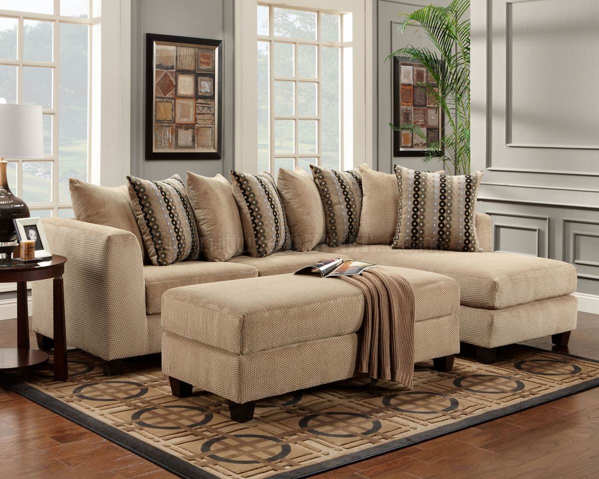 Beige Fabric Modern Elegant Sectional Sofa Woptional Ottoman
