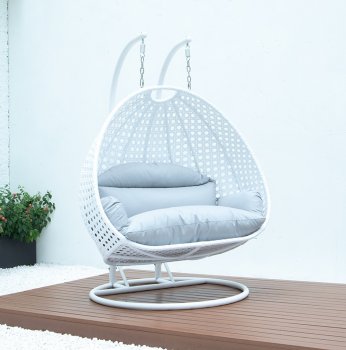 Wicker Hanging Double Egg Swing Chair ESCW-57LGR by LeisureMod [LMOUT-ESCW-57LGR]