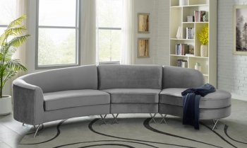 MS2070 Sectional Sofa in Gray Velvet by VImports [VISS-MS2070 Gray]