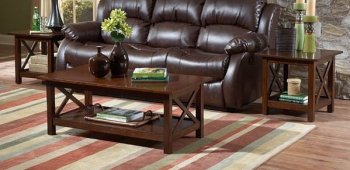 Warm Cherry Finish Modern 3Pc Coffee Table Set w/Storage Shelf [HECT-3285]