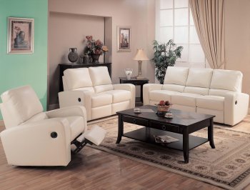 Cream Bonded Leather Modern Reclining Living Room Sofa w/Options [CRS-600371]