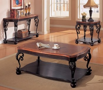 Two-Tone Cherry Stylish Classic Coffee Table with Leaf Design [CRCT-349-700438]