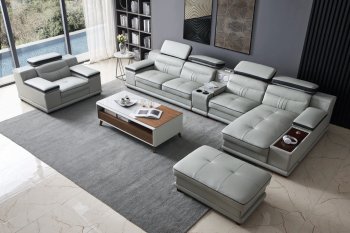 908 Sectional Sofa in Light Gray Leather by ESF w/Options [EFSS-908 Light Gray]