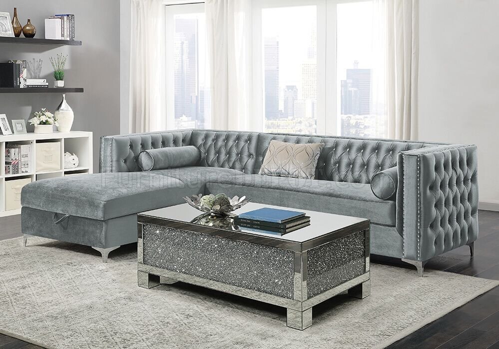 Bellaire Sectional Sofa 508280 in Silver Velvet by Coaster - Click Image to Close