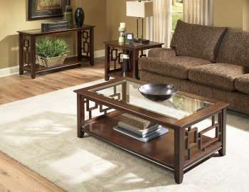 Cherry Finish Modern Coffee Table w/Glass Insert Top [HECT-3238]