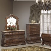 Glory Furniture Louis Phillipe Oak Full Sleigh 4pc Bedroom Set With Three  Drawer Nightstand