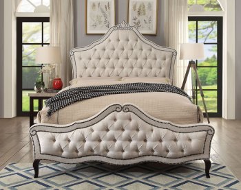 Diadem Upholstered Bed CM7219 in Beige Linen-Like Fabric [FAB-CM7219-Diadem]